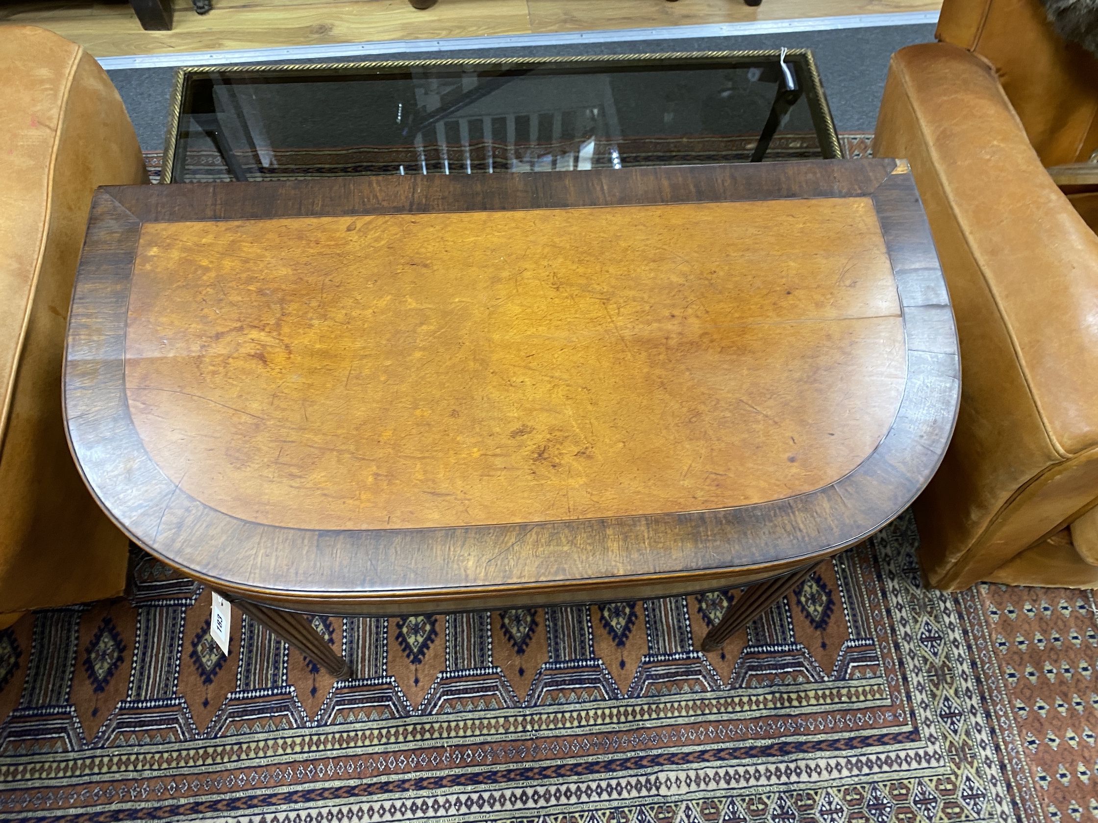 A George III rosewood banded satinwood D shaped card table width 82cm, width 43cm height 74cm